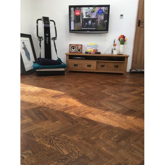 P130 Tumbled Dark Oak Parquet Flooring Blocks Mat Oil Finish, size 16x70x280mm