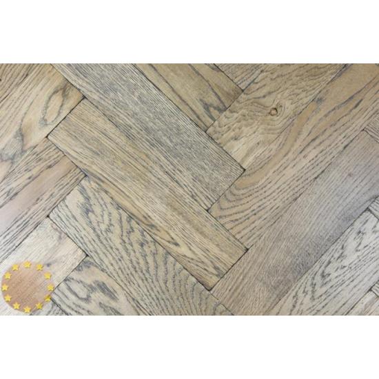 Sample of P120/16  Tumbled Parquet Flooring, Black Oil size 16x70x280mm