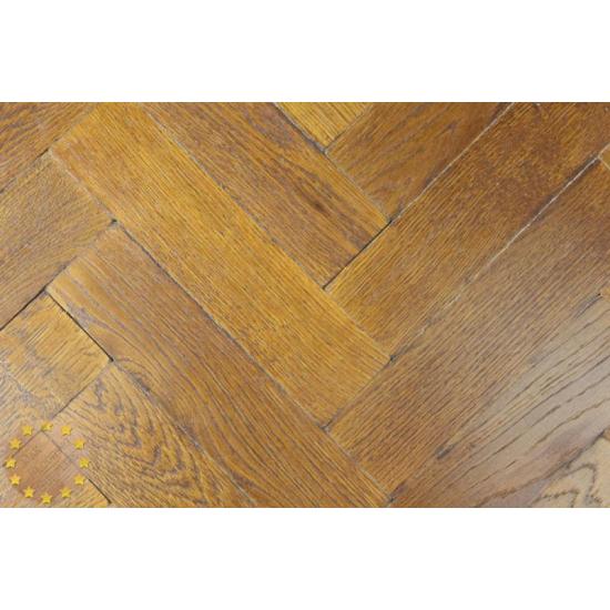 Sample of P126/16 Tumbled Rustic Oak Parquet Flooring Blocks Natural Mahogany  Finish, size 16x70x280mm