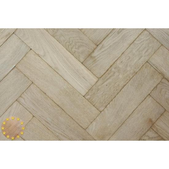 Sample of P131/16 White Reaction Solid Parquet Flooring, size 16x70x280mm