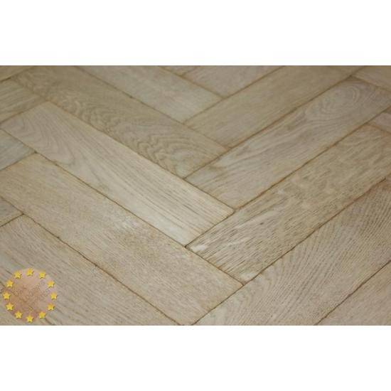 Sample of P131/22 White Reaction Solid Parquet Flooring, size 22x70x280mm